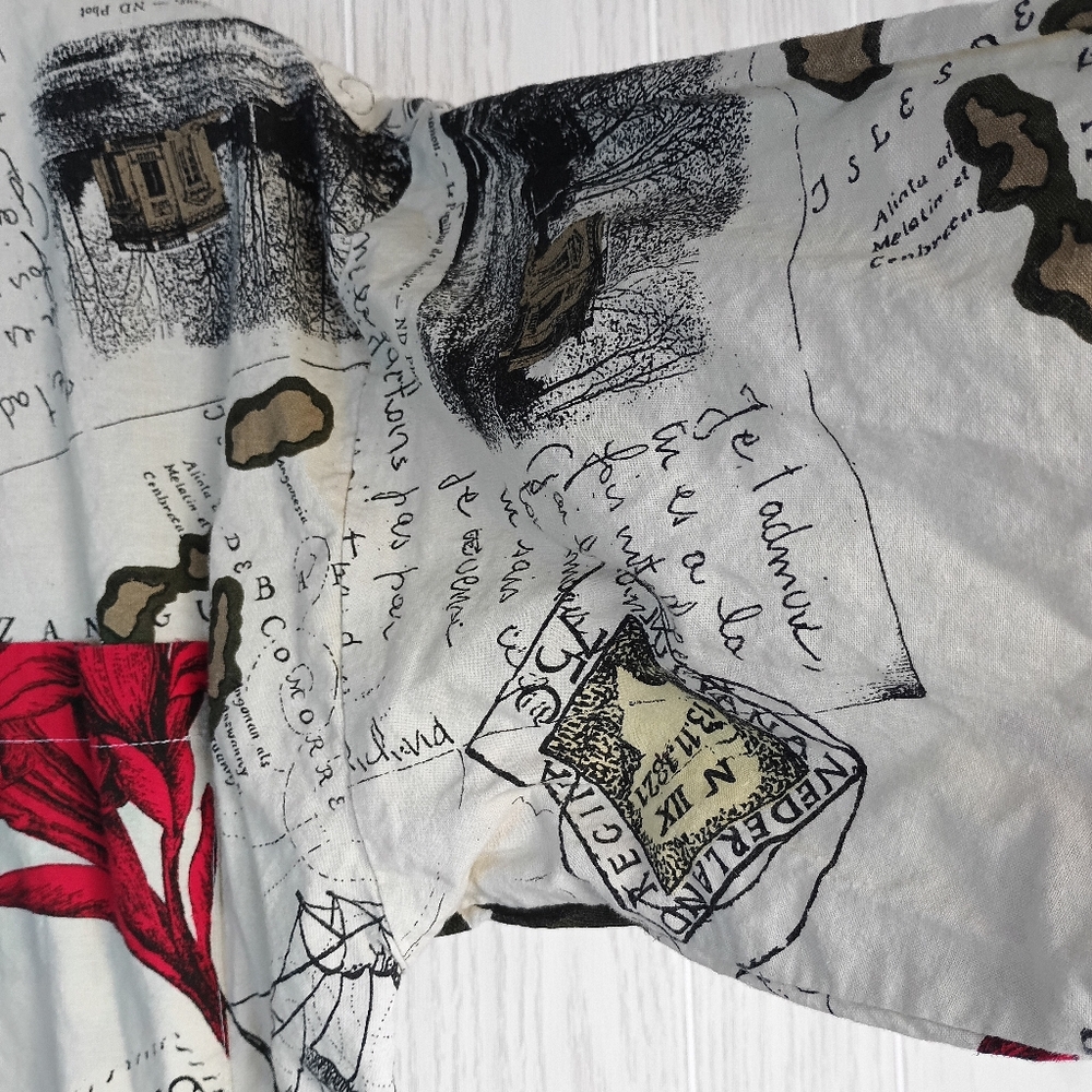 VTG 80s 90s Mirror Travel France Print made in USA Large 3 quarter button down - Picture 5 of 16